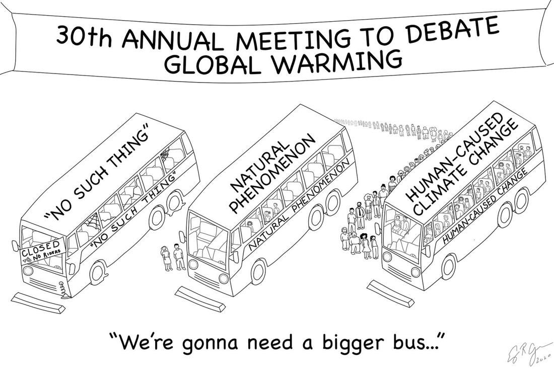 A climate change comic with a sign that reads 